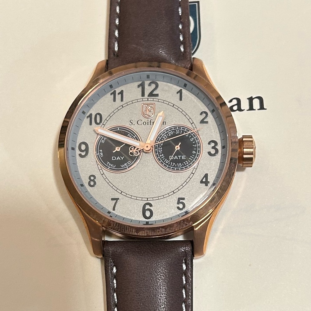 S Coifman Watch With 44mm Grey Face With Brown Leather Band - Picture 2 of 6